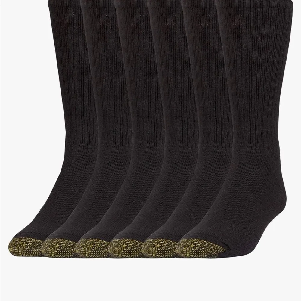 Gold Toe Harrington cotton crew socks 6 Pair Black Sizes 10-13 NWT‎ in packaging